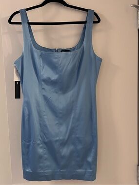 Sleek Light Blue Satin mini Dress